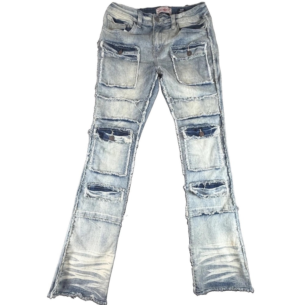 Bleecker & Mercer Jeans Mens 32x35 Light Blue Stack & Flare Denim Distressed